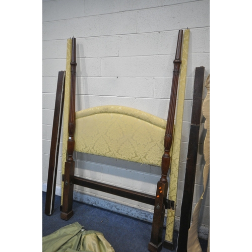 1328 - AN EDWARDIAN MAHOGANY 4FT6 FOUR POSTER BEDSTEAD, with a roof canopy, bed base, and bolts (condition ... 