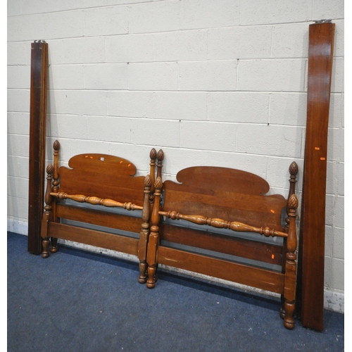 1329 - A PAIR OF CHERRYWOOD SINGLE BEDSTEADS, with side rails, and bed bases (condition report: scuffs and ... 