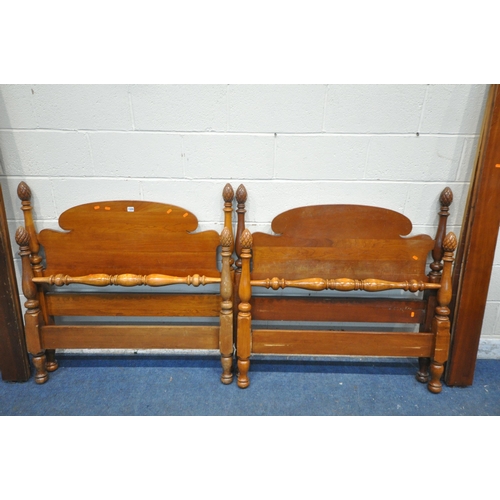 1329 - A PAIR OF CHERRYWOOD SINGLE BEDSTEADS, with side rails, and bed bases (condition report: scuffs and ... 