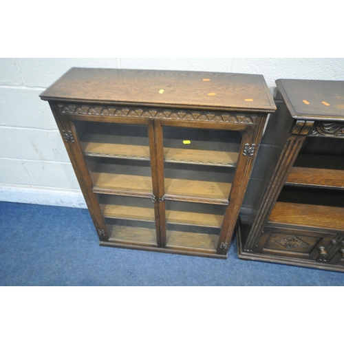 1230 - A 20TH CENTURY WALNUT BOOKCASE, the double glazed doors, enclosing two shelves, width 89cm x depth 3... 