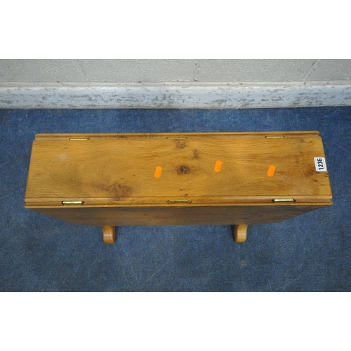 1236 - A SMALL SOLID OAK SUTHERLAND TABLE, made from reclaimed wood from the Elford church, open width 79cm... 