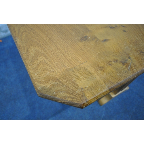 1236 - A SMALL SOLID OAK SUTHERLAND TABLE, made from reclaimed wood from the Elford church, open width 79cm... 