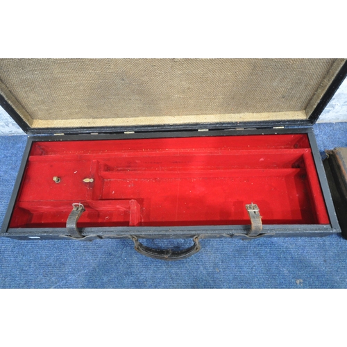 1241 - A BLACK PLASTIC GUN CASE, with red interior, length 73cm x depth 26cm x height 10cm, along with anot... 