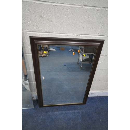 1242 - TWO RECTANGULAR BEVELED MIRROR PLATES, 127cm x 76cm, along with a smaller rectangular bevelled edge ... 