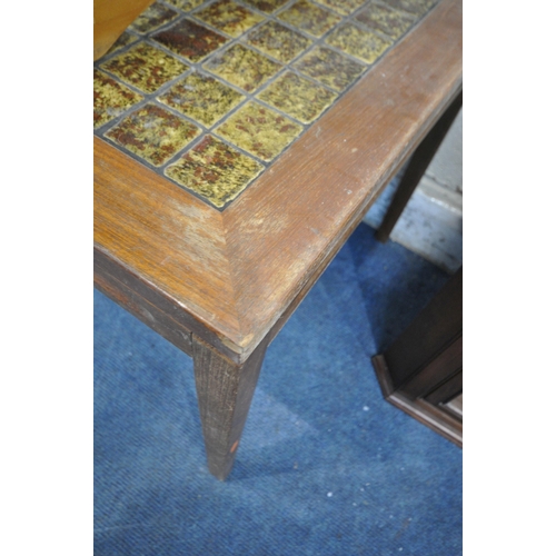 1243 - A MID CENTURY TEAK TILE TOP COFFEE TABLE, length 150cm x depth 61cm x height 53cm, a Disney Winnie t... 