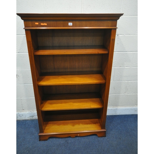 1251 - A MODERN MAHOGANY OPEN BOOKCASE, with three adjustable shelves, width 92cm x depth 50cm x height 153... 