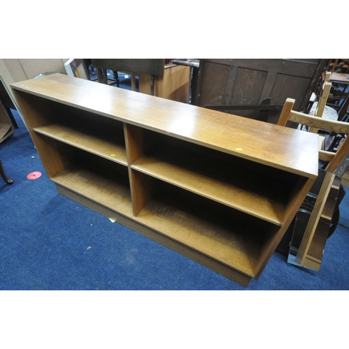 1252 - TWO PAINTED LOW OPEN BOOKCASES, with an arrangement of shelving, width 210cm x depth 35cm x height 9... 