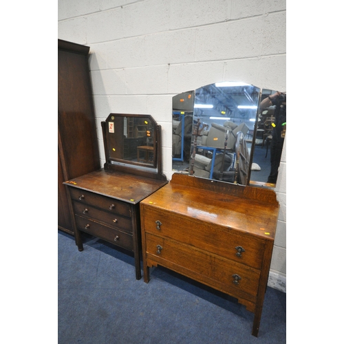 1256 - AN OAK TWO DOOR WARDROBE, width 99cm x depth 58cm x height 194cm, and matching dressing table with a... 