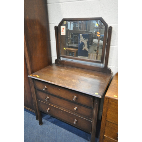 1256 - AN OAK TWO DOOR WARDROBE, width 99cm x depth 58cm x height 194cm, and matching dressing table with a... 