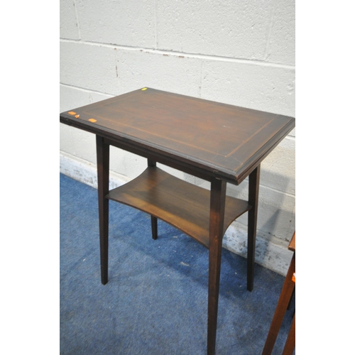 1263 - AN EDWARDIAN MAHOGANY FOLD OVER CARD TABLE, width 56cm x depth 38cm x height 74cm, and a walnut nest... 