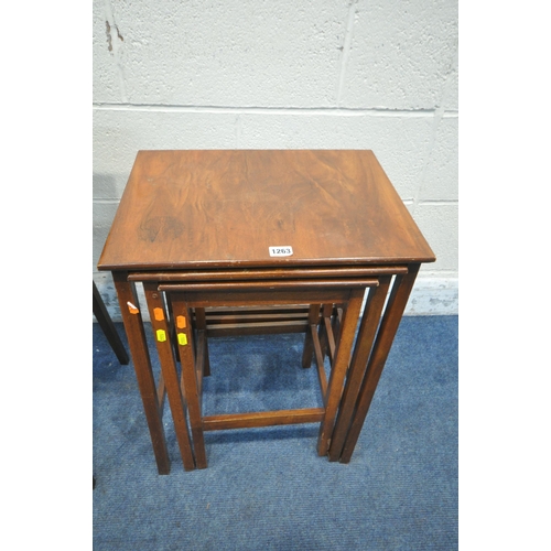 1263 - AN EDWARDIAN MAHOGANY FOLD OVER CARD TABLE, width 56cm x depth 38cm x height 74cm, and a walnut nest... 