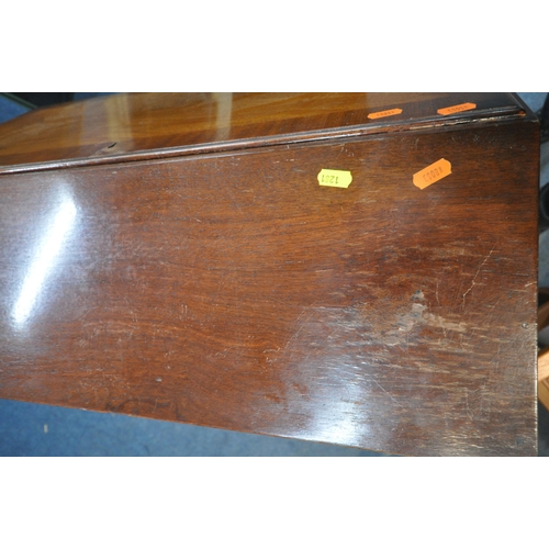 1281 - A MAHOGANY DROP LEAF SOFA TABLE, with a brown leather writing surface, and two drawers, width 94cm x... 