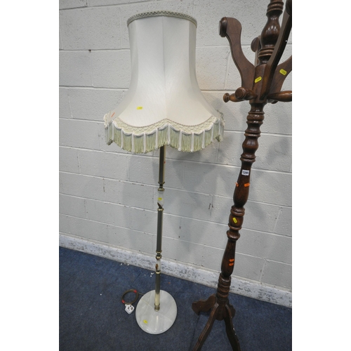 1285 - A STAINED BEECH HAT STAND, height 182cm, and a metal and onyx standard lamp with a fabric shade (con... 