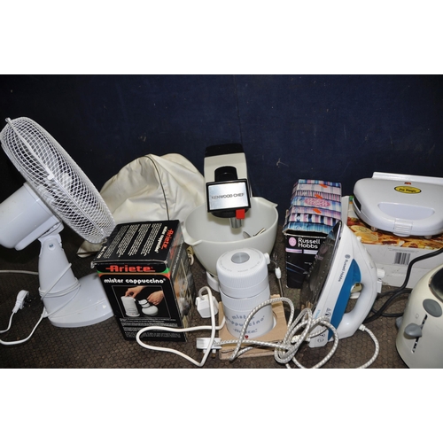 1052 - A COLLECTION OF HOUSEHOLD ELECTRICAL ITEMS including a Dualit kettle, a Kenwood coffee maker, a Arie... 