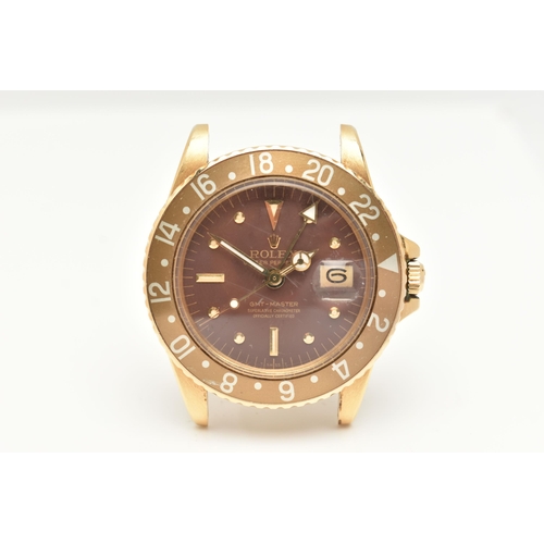 23 - A 1974 YELLOW GOLD ROLEX OYSTER PERPETUAL GMT MASTER WRISTWATCH, model number 1675, believed to be M... 