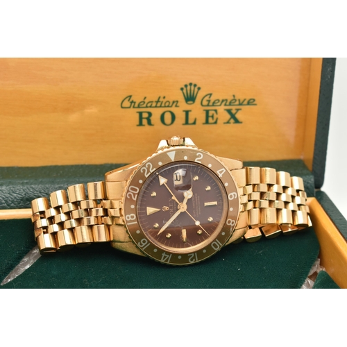 23 - A 1974 YELLOW GOLD ROLEX OYSTER PERPETUAL GMT MASTER WRISTWATCH, model number 1675, believed to be M... 