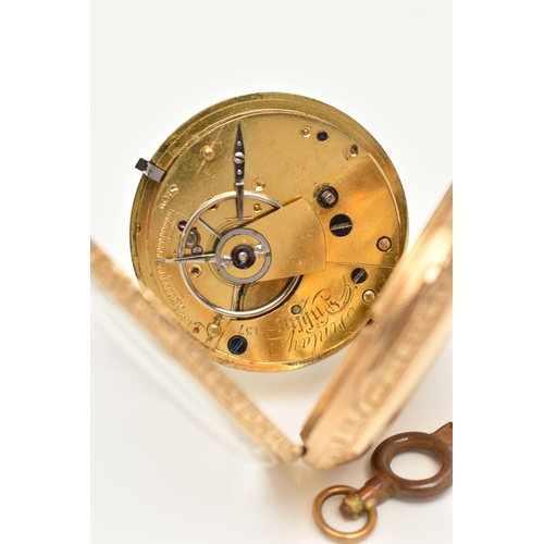 31 - A LATE GEORGIAN 18CT GOLD OPEN FACE POCKET WATCH, key wound movement, round gold tone dial with tri ... 