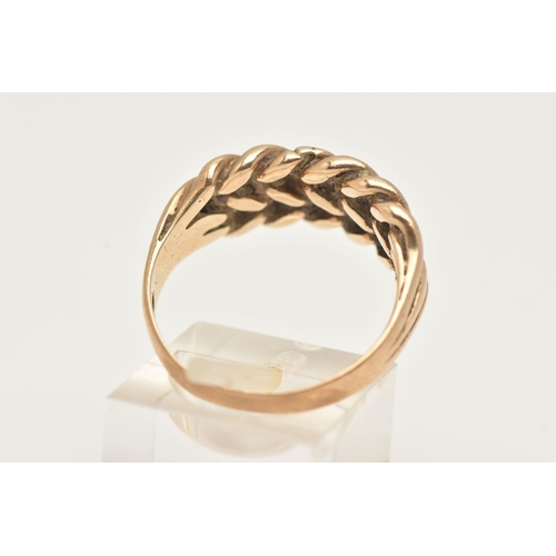 4 - A 9CT GOLD KEEPER RING, a wide band ring, approximate width 10mm, hallmarked 9ct Birmingham, ring si... 