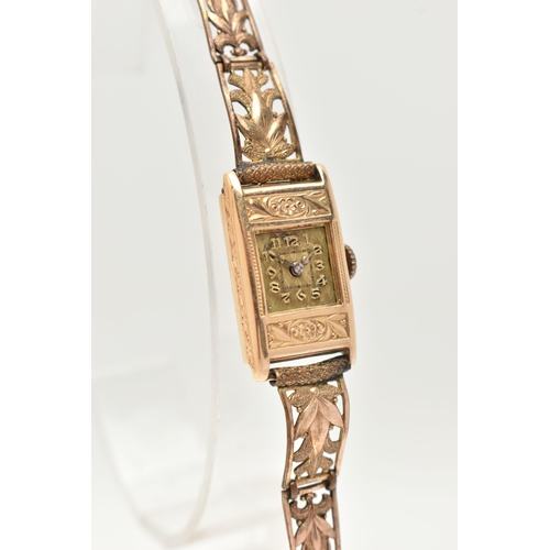 40 - AN EARLY 20TH CENTURY LADY'S WATCH WITH 14CT WATCH HEAD, designed as a decorative rectangular head w... 