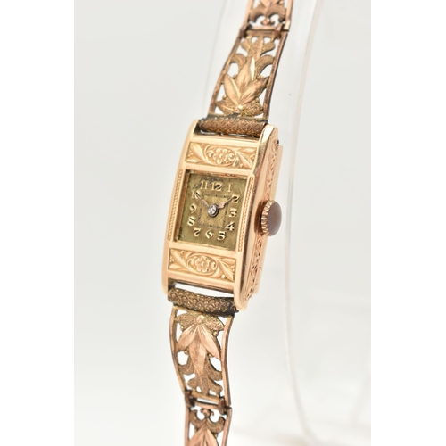 40 - AN EARLY 20TH CENTURY LADY'S WATCH WITH 14CT WATCH HEAD, designed as a decorative rectangular head w... 