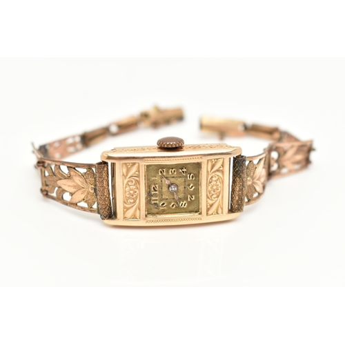 40 - AN EARLY 20TH CENTURY LADY'S WATCH WITH 14CT WATCH HEAD, designed as a decorative rectangular head w... 