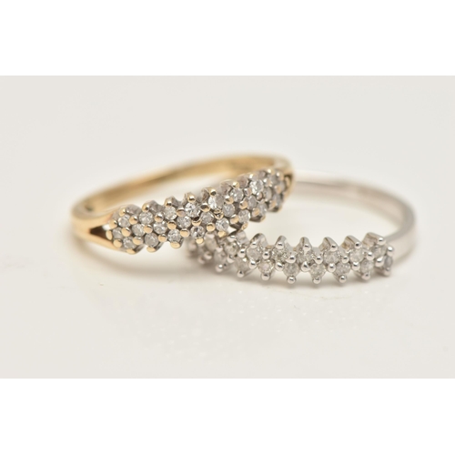 47 - TWO 9CT GOLD DIAMOND SET RINGS, the first a 9ct white gold ring, set with two rows of small single c... 