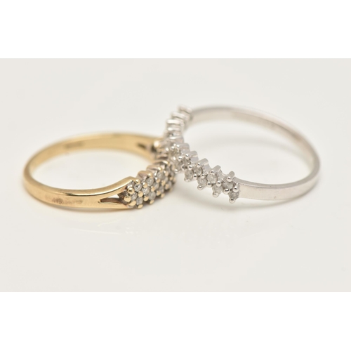 47 - TWO 9CT GOLD DIAMOND SET RINGS, the first a 9ct white gold ring, set with two rows of small single c... 