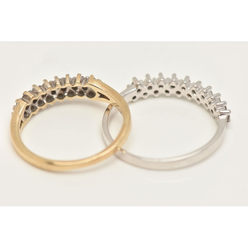 47 - TWO 9CT GOLD DIAMOND SET RINGS, the first a 9ct white gold ring, set with two rows of small single c... 