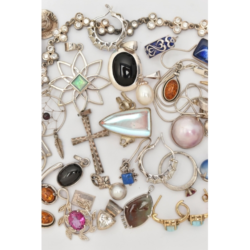 64 - AN ASSORTMENT OF WHITE METAL JEWELLERY, to include a selection of pendants and earrings, some pieces... 