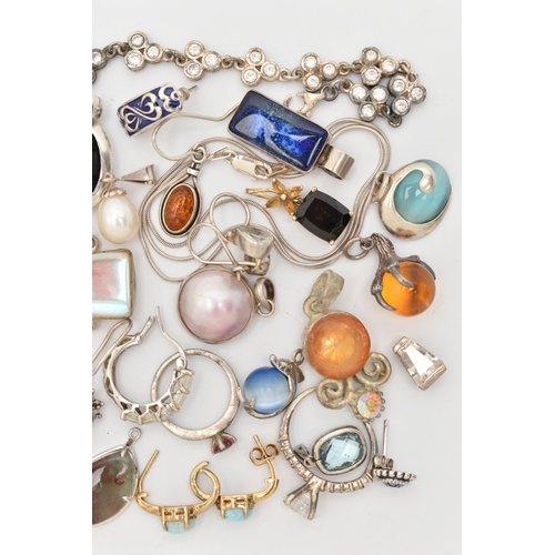 64 - AN ASSORTMENT OF WHITE METAL JEWELLERY, to include a selection of pendants and earrings, some pieces... 