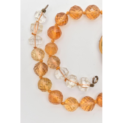 66 - TWO EARLY 20TH CENTURY JEWELLERY ITEMS, to include a faceted Citrine bead necklace, fitted with a wh... 