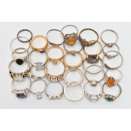 83 - AN ASSORTMENT OF RINGS, to include five silver rings including a Victorian Mizpah ring, all with Bri... 