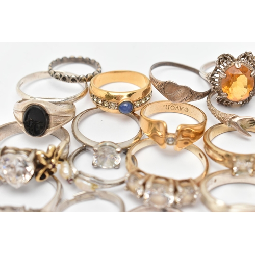 83 - AN ASSORTMENT OF RINGS, to include five silver rings including a Victorian Mizpah ring, all with Bri... 