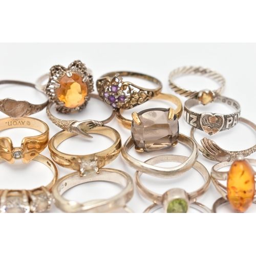 83 - AN ASSORTMENT OF RINGS, to include five silver rings including a Victorian Mizpah ring, all with Bri... 