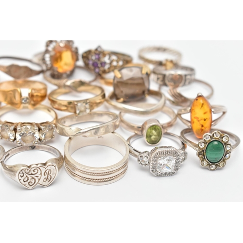 83 - AN ASSORTMENT OF RINGS, to include five silver rings including a Victorian Mizpah ring, all with Bri... 