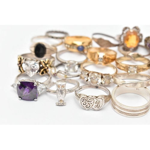 83 - AN ASSORTMENT OF RINGS, to include five silver rings including a Victorian Mizpah ring, all with Bri... 