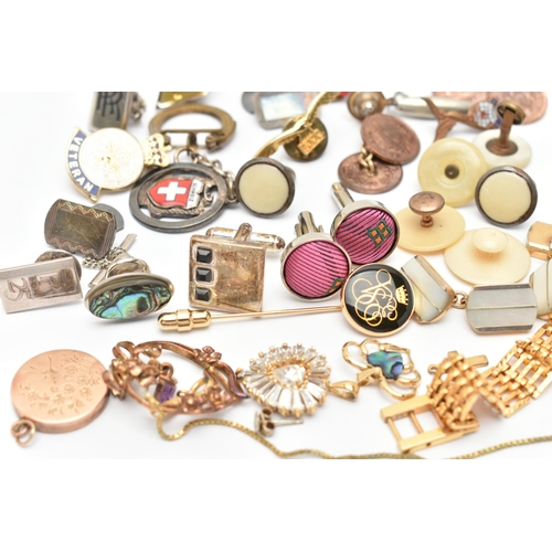 85 - AN ASSORTMENT OF COSTUME JEWELLERY, to include a pair of double G gold plated earrings, signed 'Gucc... 