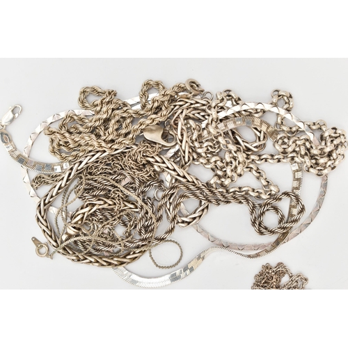 86 - AN ASSORTMENT OF SILVER AND WHITE METAL JEWELLERY, to include a large silver ID bracelet, a silver b... 