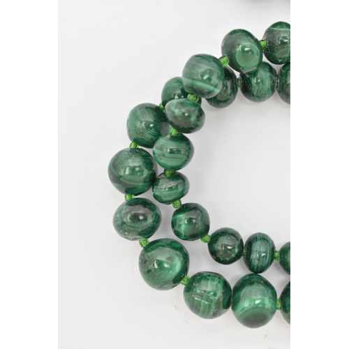 89 - TWO GEMSTONE BEADED NECKLACES, the first a malachite necklace, designed as graduated beads, fitted w... 