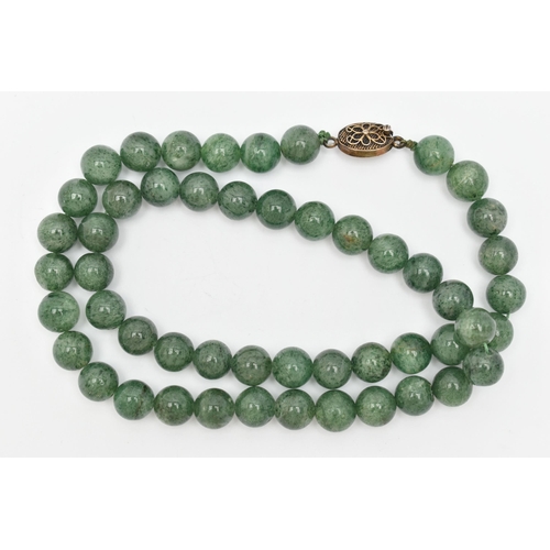 89 - TWO GEMSTONE BEADED NECKLACES, the first a malachite necklace, designed as graduated beads, fitted w... 