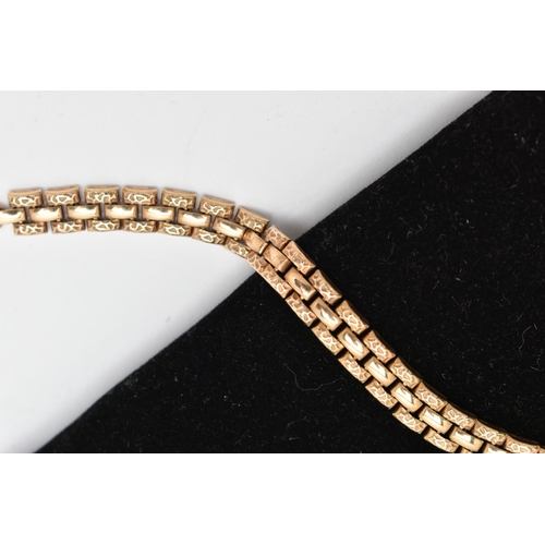 91 - A 9CT GOLD BRICK LINK CHAIN, with polished and textured links, fitted with a spring clasp, hallmarke... 