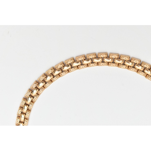 91 - A 9CT GOLD BRICK LINK CHAIN, with polished and textured links, fitted with a spring clasp, hallmarke... 