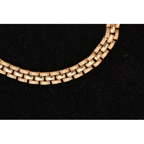 91 - A 9CT GOLD BRICK LINK CHAIN, with polished and textured links, fitted with a spring clasp, hallmarke... 