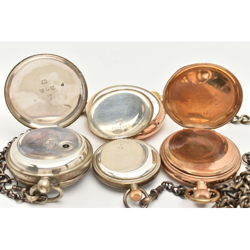 95 - FOUR POCKET WATCHES AND TWO ALBERT CHAINS, to include a gold plated full hunter pocket watch by Walt... 