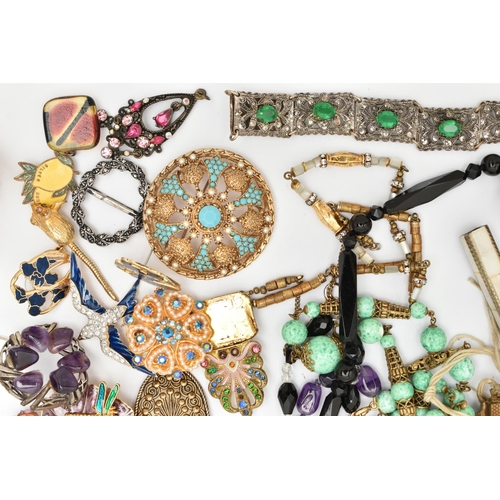 97 - AN ASSORTMENT OF COSTUME JEWELLERY, to include a Christian Dior by John Galliano rhinestone bow broo... 