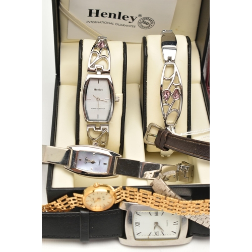 99 - SEVEN LADIES FASHION WRISTWATCHES, to include a boxed quartz 'Henley Rennie Mackintosh Inspiration' ... 