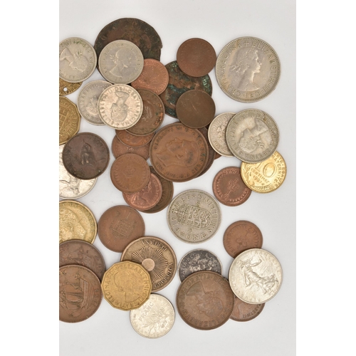 155 - A SMALL PLASTIC POT OF MIXED COINS, to include a nice condition German East Africa half Rupee 1904, ... 