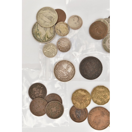 155 - A SMALL PLASTIC POT OF MIXED COINS, to include a nice condition German East Africa half Rupee 1904, ... 