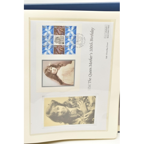 159 - THE ROYAL FAMILY COIN AND STAMP ALBUM FOR QUEEN ELIZABETH THE QUEEN MOTHER, containing several coin/... 