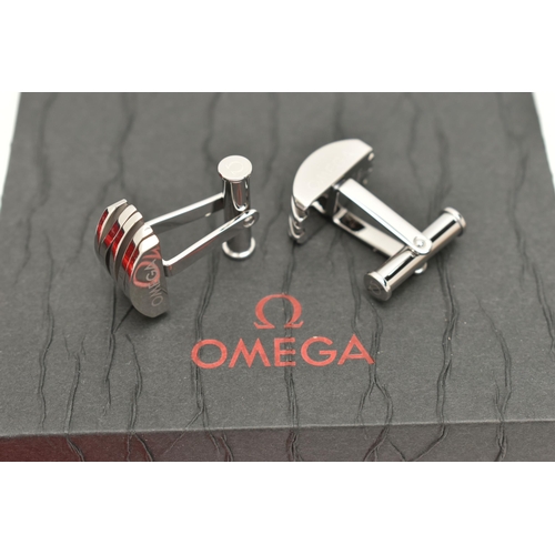 165 - TWO PAIRS OF OMEGA CUFFLINKS, each designed as a rectangular shape panel with plain polished undulat... 